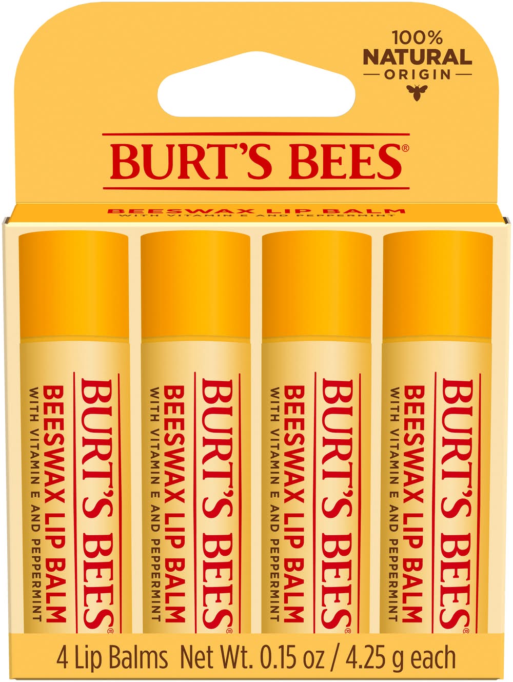 Burt's Bees Lip Balm, Beeswax (4 x 0.15 oz)