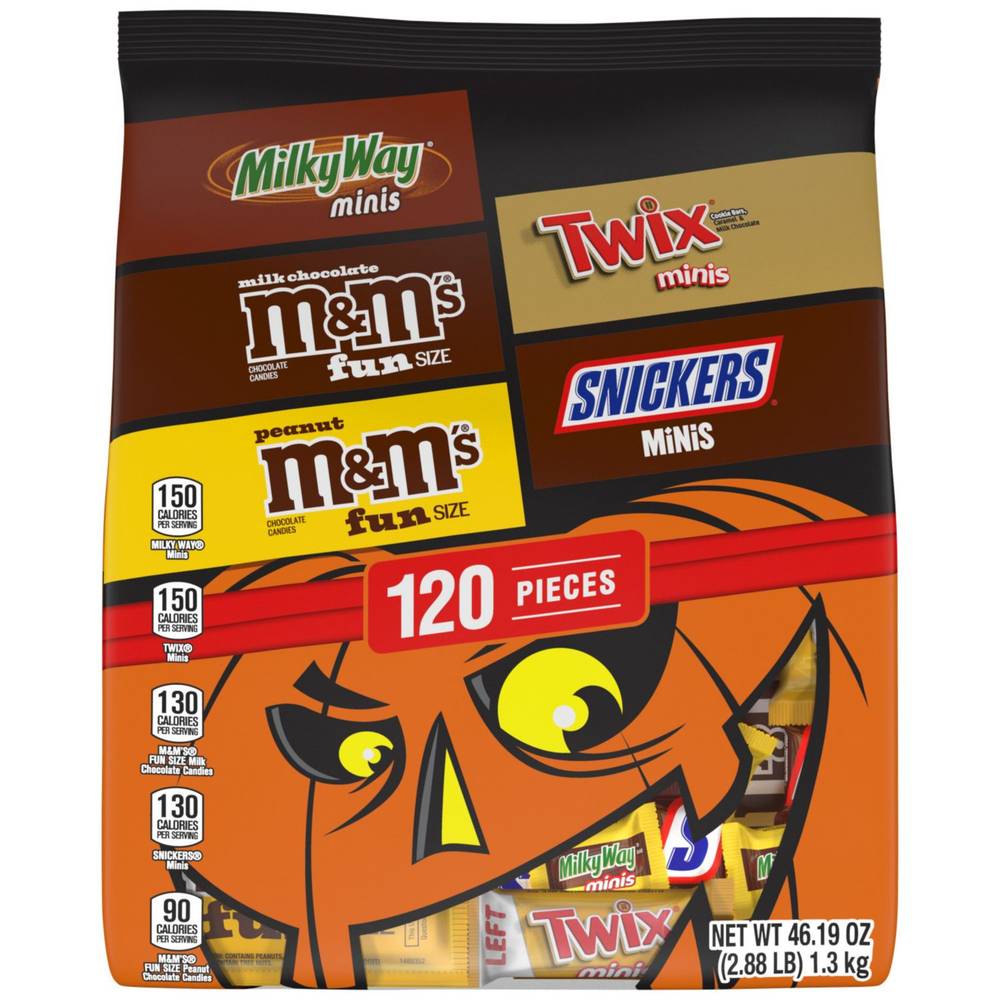 M&M'S, Snickers, Twix & Milky Way Mixed Chocolate Bulk Halloween Candy Assortment, 120 Ct, 46.19 Oz