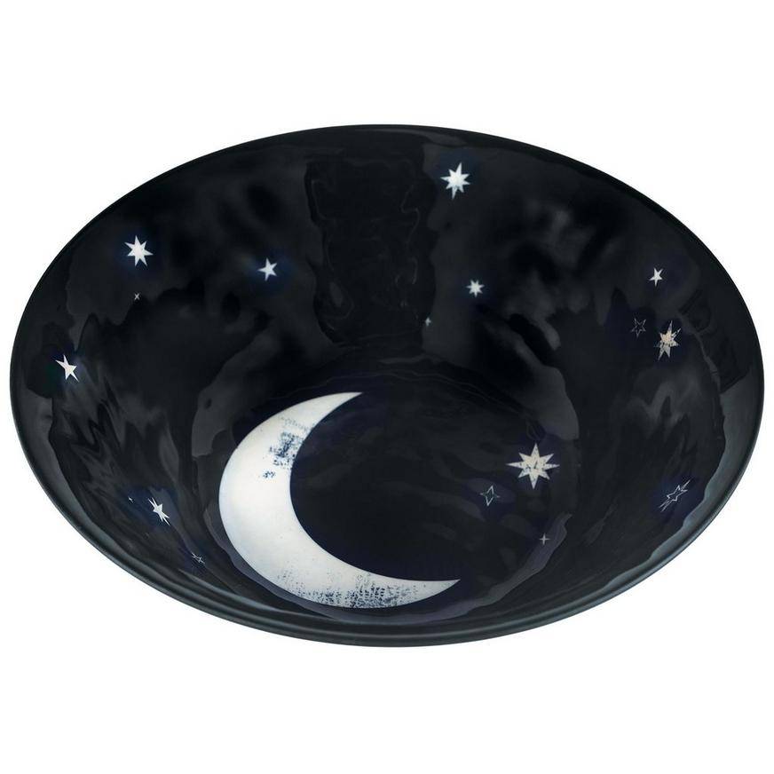 Classic Black White Moon Textured Melamine Serving Bowl, 80oz