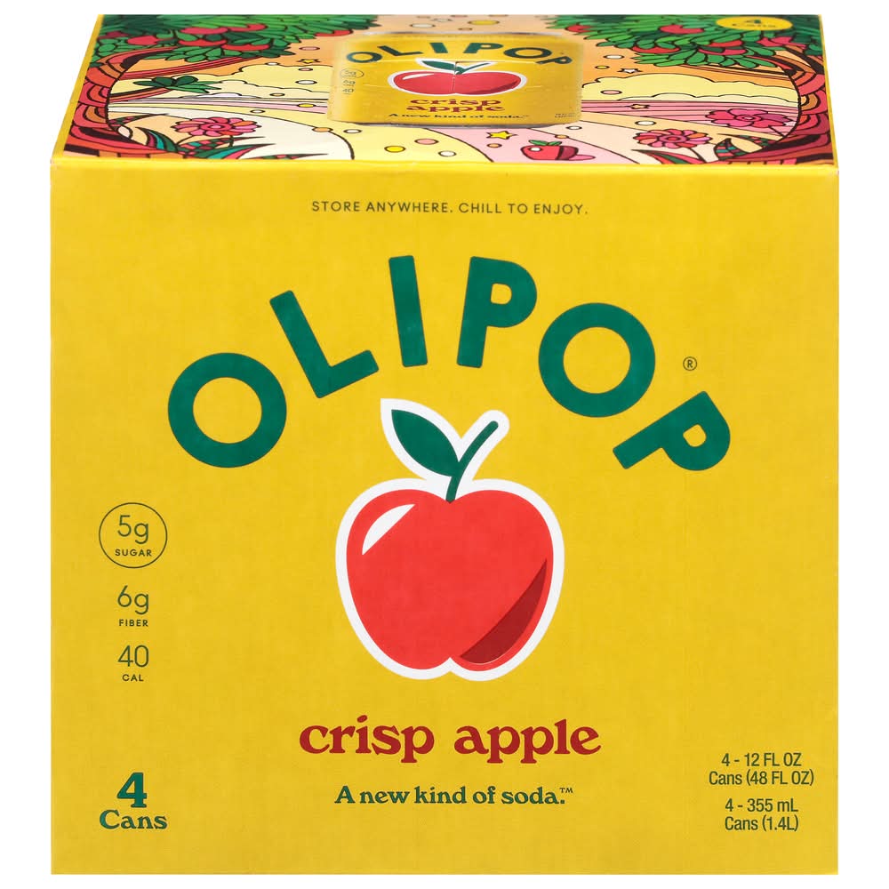 Olipop Prebiotic Soda, Crisp Apple (4 x 12 fl oz)