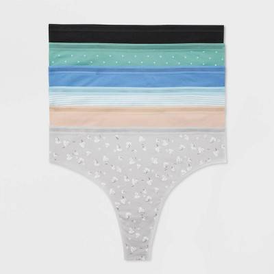 Women's 6pk Cotton Stretch Thong Underwear - Auden™ Assorted Color XXL: Solid & Polka Dots, Low Rise, Pull-On