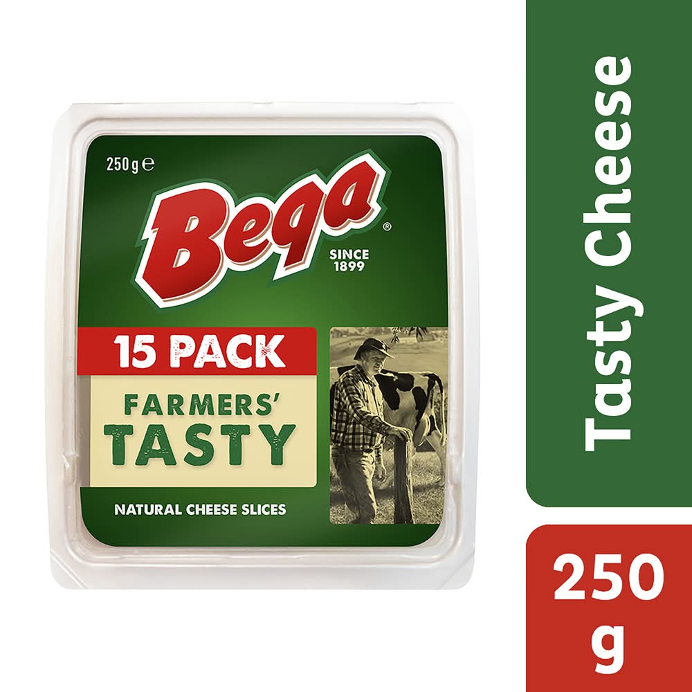Bega Farmers' Tasty Natural Cheddar Cheese Slices (250g, 15 pack)