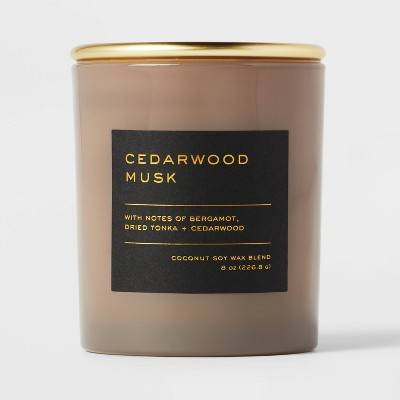 8oz Lidded Glass Jar Black Label Cedarwood Musk Candle - Threshold™: Soy & Coconut Blend, 30hr Burn Time