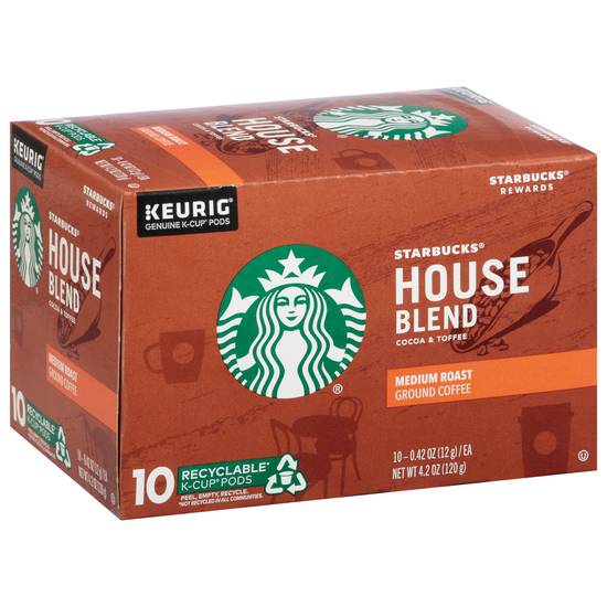 Starbucks Medium Roast House Blend Ground Coffee K-Cup Pods (10 ct, 0.42 oz)