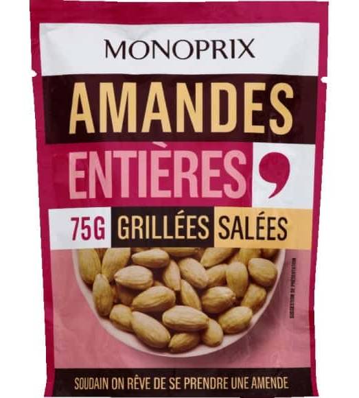 Monoprix Amandes Entières Grillées Et Salées Le Sachet De 75G