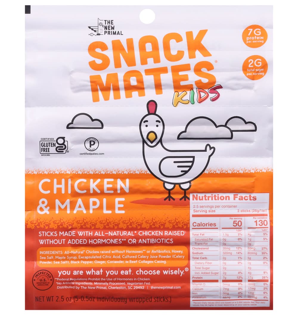 The New Primal Snack Mates Kids Chicken & Maple Sticks (2.5 oz)