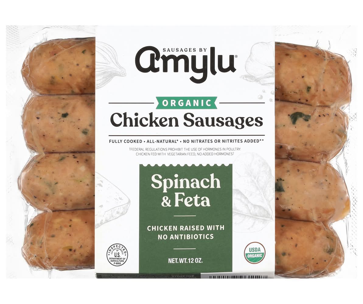 Amylu Foods Organic Spinach & Feta Chicken Sausages (12 oz)
