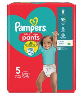 Pampers Baby-Dry Nappy Pants Size 5, 21 Nappies, 12kg-17kg, Carry Pack
