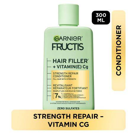 Garnier Fructis Hair Fillers + Vitamine C Revitalisant Sans Sulfates Réparateur et Fortifiant, pour Cheveux Faibles et Endommagés, Jusqu''à 4X Moins de Cassures & 79% de Force en Plus, 300ml