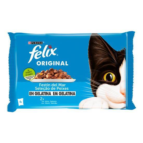 FELIX alimento para gatos en gelatina sabor pescado bolsa 4 x 85 gr