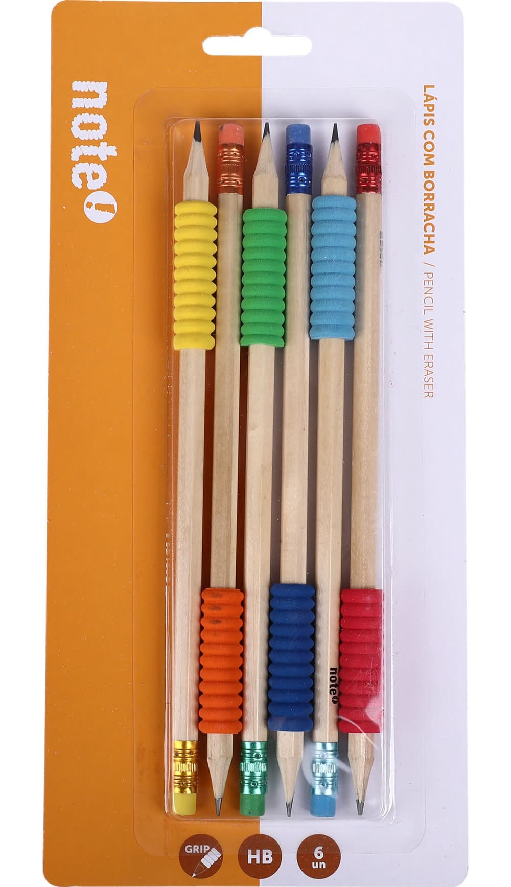 Lapis Com Borracha Com Grip 6 Unidades Note!