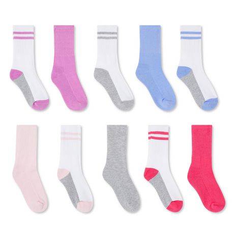 George Girls'' Crew Socks 10-Pack (Color: White, Size: 11-2)