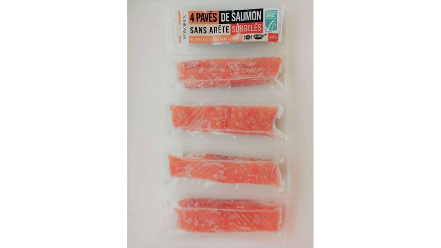 Monoprix Pavés de saumon asc sans peau, surgelé Le paquet de 4, 440g