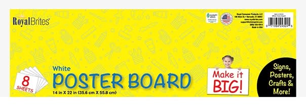 Royal Brites Premium Coated Poster Boards, 14 x 22, White (8 ct)