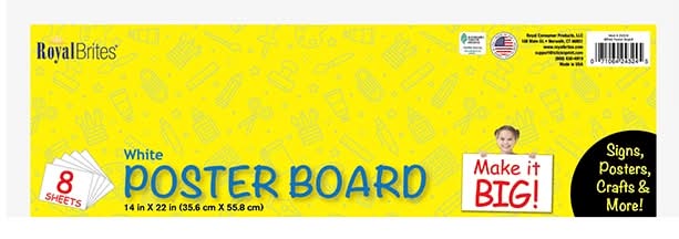 Royal Brites Premium Coated Poster Boards, 14 x 22, White (8 ct)