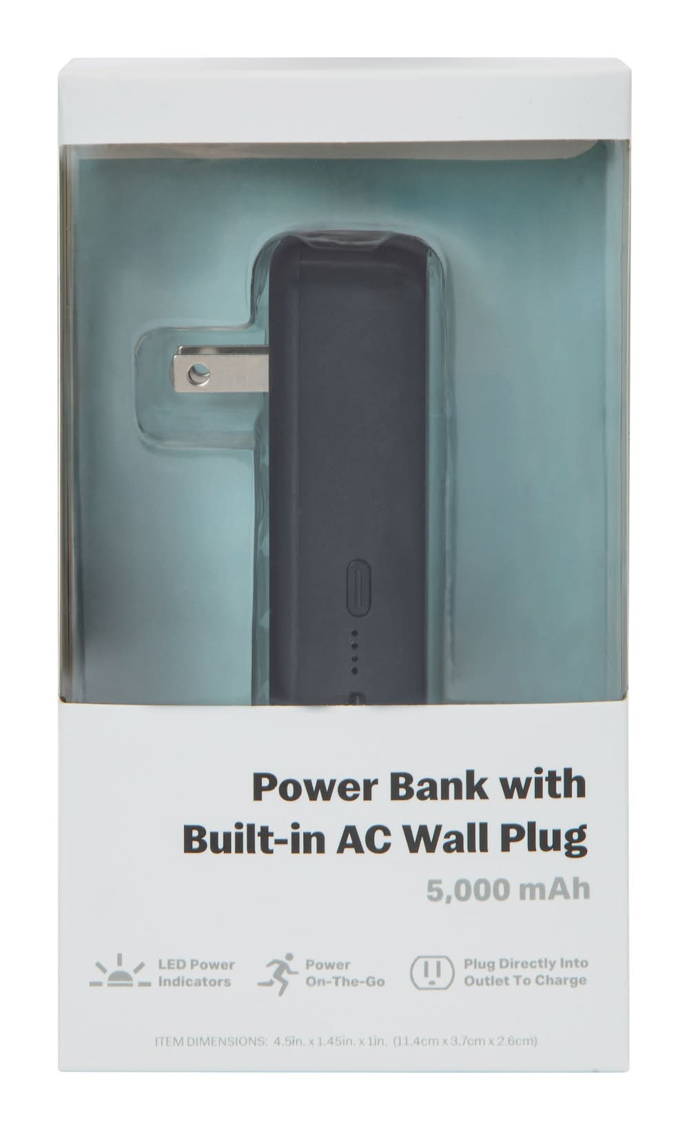 5000 mah Power Bank With Built-In AC Wall Plug Black