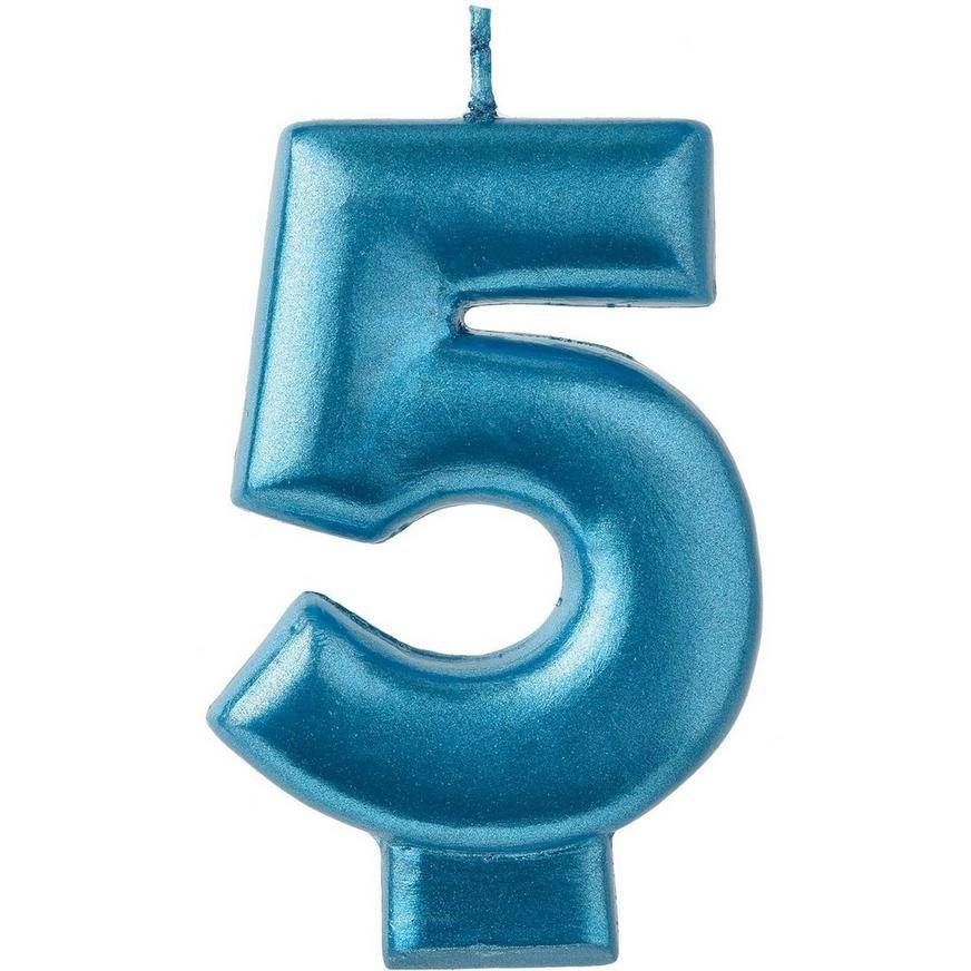 Metallic Blue Number 5 Birthday Candle 3 1/4in