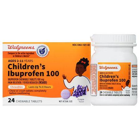 Walgreens Children's Ibuprofen Chewable Tablets, 100 mg Grape - 24.0 Ea