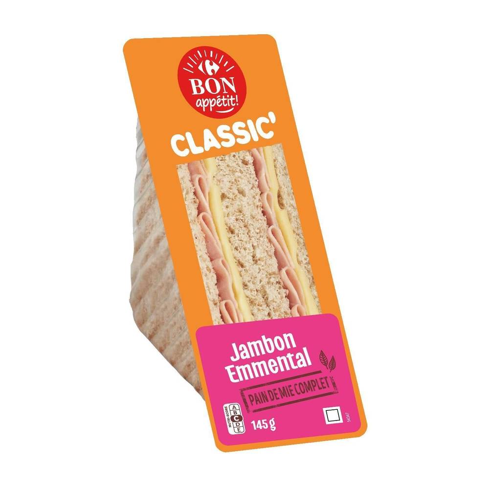 Sandwich jambon emmental CARREFOUR BON APPETIT - la barquette de 145g