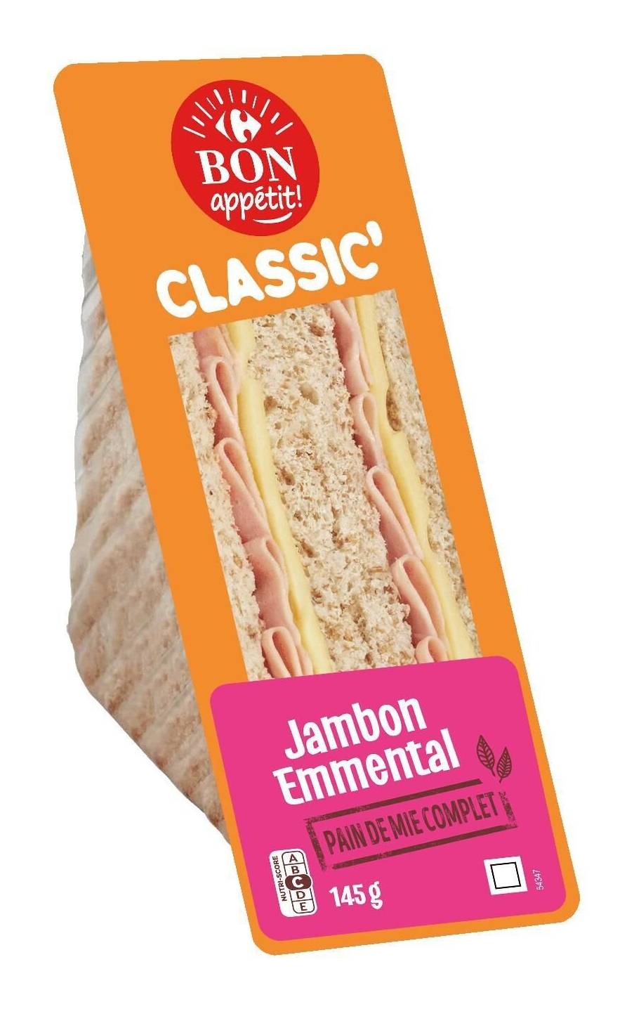 Sandwich jambon emmental CARREFOUR BON APPETIT - la barquette de 145g