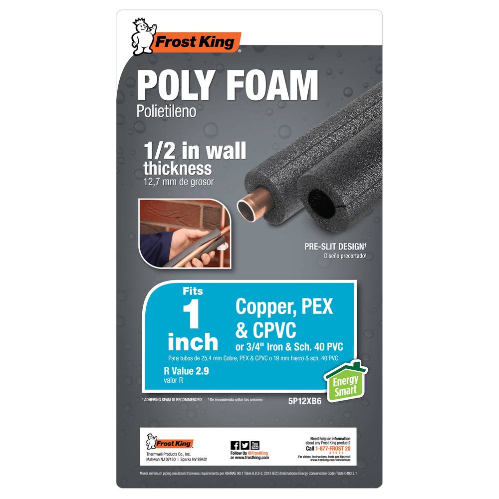 Frost King 1/2-in x 6-ft Foam Tubular Pipe Insulation | 5P12XB6