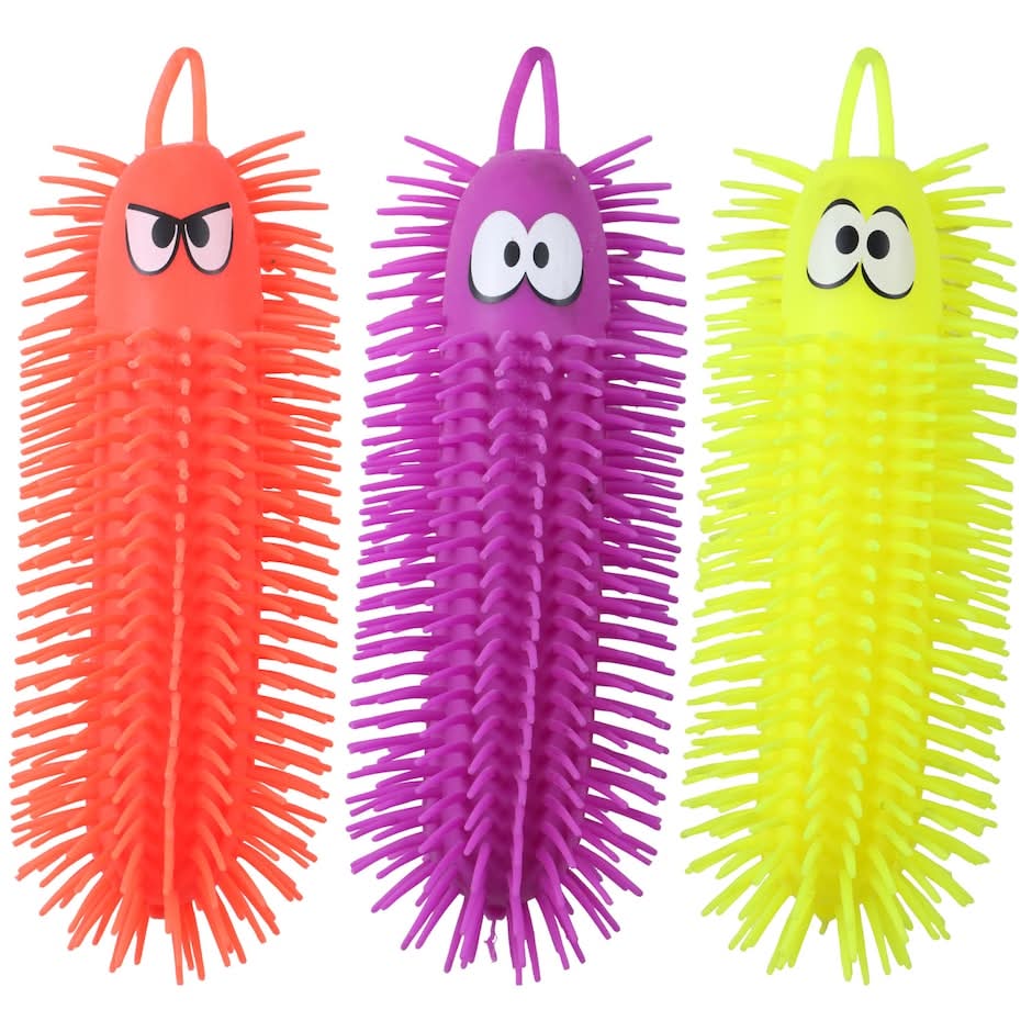 Rubber Puffer Caterpillar Toys, Red-Purple-Yellow (3 ct)