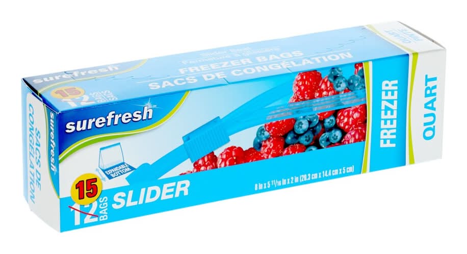 Sure Fresh Heavy-Duty Slider Freezer Bags Quart, 8x3.4x2 in (15 ct)