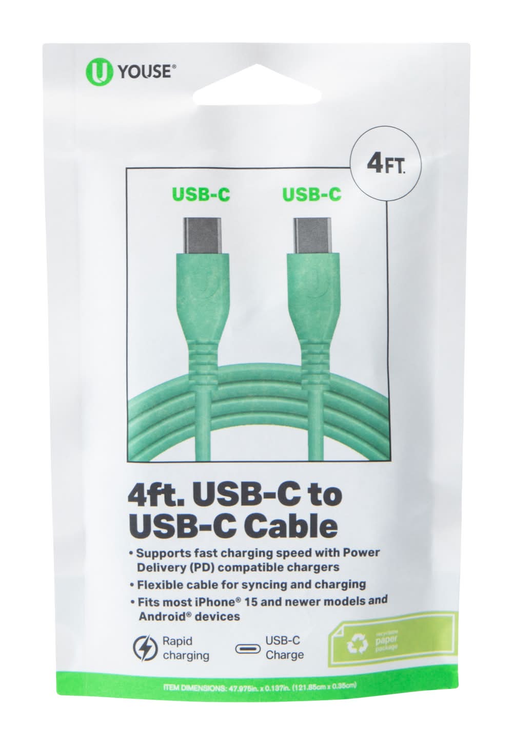 4ft USB-C To USB-C Cable Green