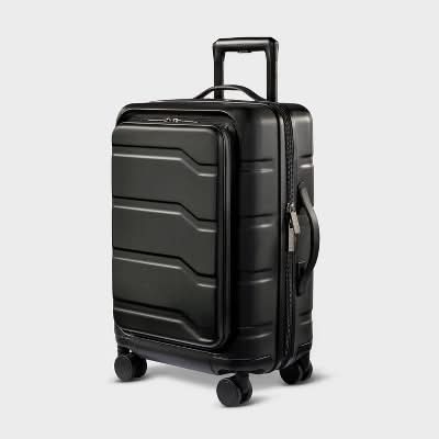 Open Story Hardside Carry on Spinner Suitcase With Front Pocket, Black