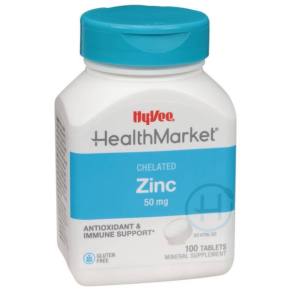 Hy-Vee HealthMarket Chelated Zinc 50mg Dietary Supplement Tablets