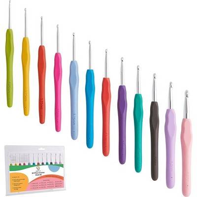 Jumble Crafts 12-Piece Crochet Hook Set 12 Colorful Hook Sizes with Aluminum, Tapered Tips, Rubber Grip, Ergonomic Crochet Hook Set