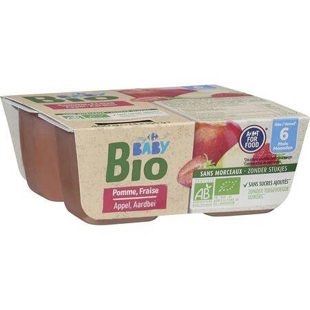 Bio - Desserts bébé bio pomme fraise dès 6 mois CARREFOUR BABY - les 4 pots de 100g
