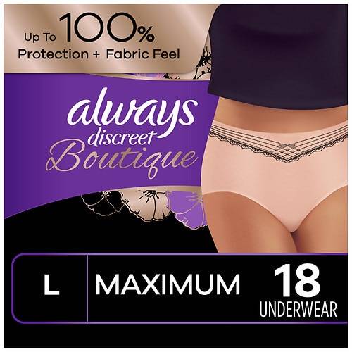 Always Discreet Boutique Boutique Incontinence Underwear High-Rise for Women, Maximum Absorbency Large - 18.0 ea