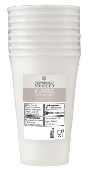 Co-op Large, White Paper Cup 450ml Capacity (8 pack)