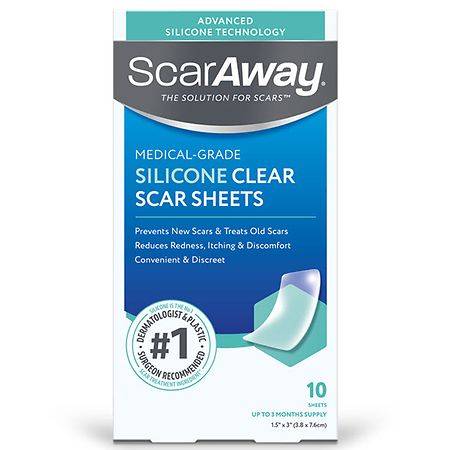 ScarAway Advanced Clear Silicone Scar Sheets, 1.5"x3" (10 ct)