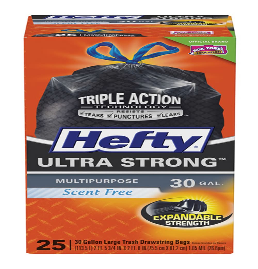 Hefty Ultra Strong 30 Gal No Scent Trash Bags Drawstring 25 Pk