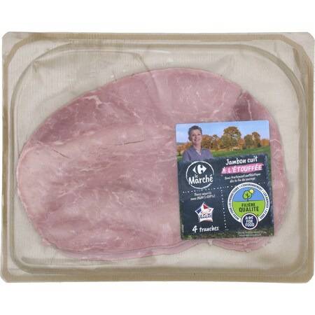 Jambon cuit à l'étouffée découenné FILIERE QUALITE CARREFOUR - la barquette de 4 tranches - 240g