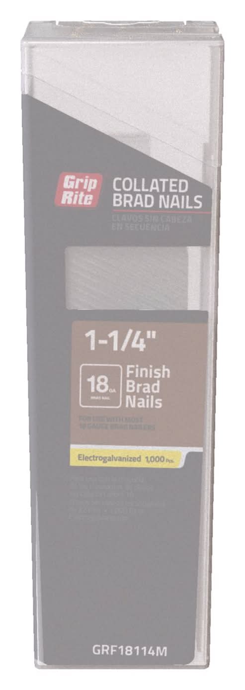 Grip-Rite 1-1/4 In. L X 18 Ga. Straight Strip Electro Galvanized Finish Nails 1000 Pk