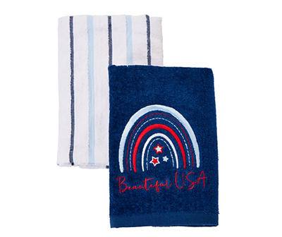 "Beautiful Usa" Navy Rainbow Embroidered 2-Pc. Hand Towel Set