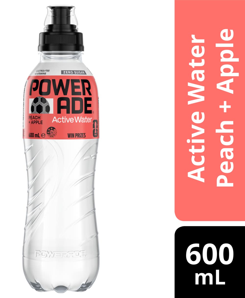 Powerade Zero Sugar Active Water Sports Drink, Peach-Apple (600mL)