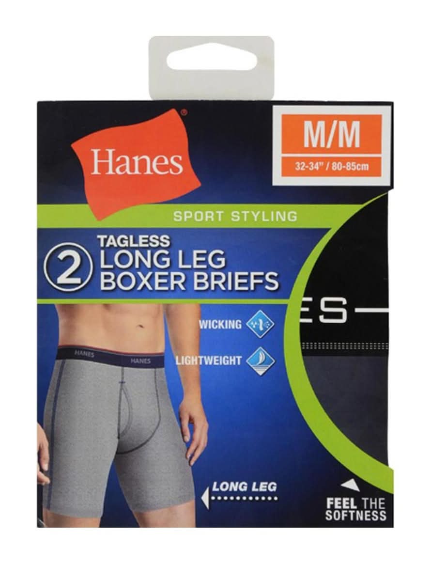 Hanes Cool Dri Tagless Sport Styling Long Leg Boxer Brief, Men, Medium (2 ct)