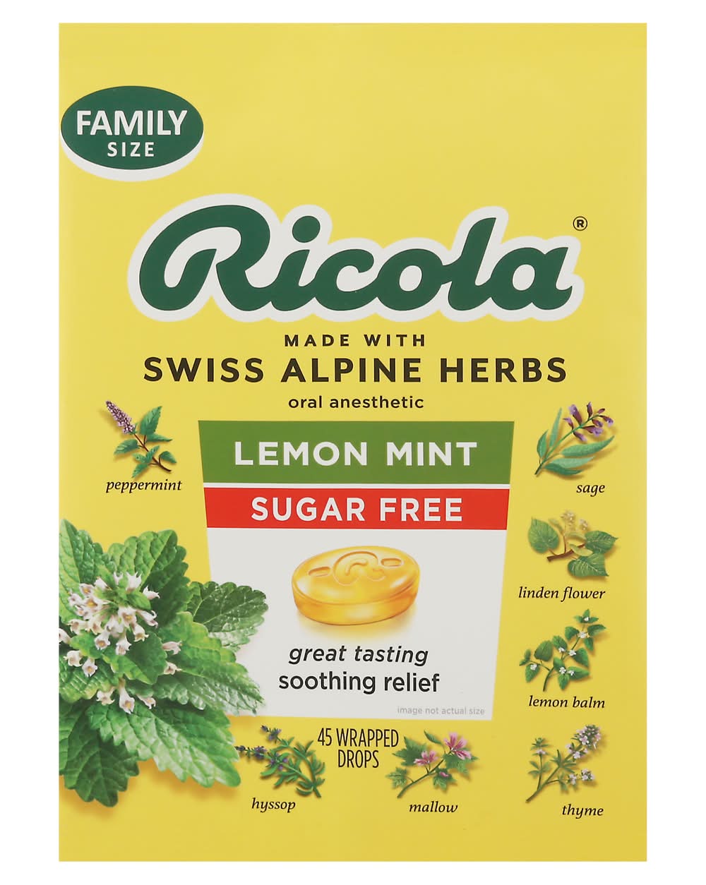 Ricola Family Size Lemon Mint Sugar Free Oral Anesthetic