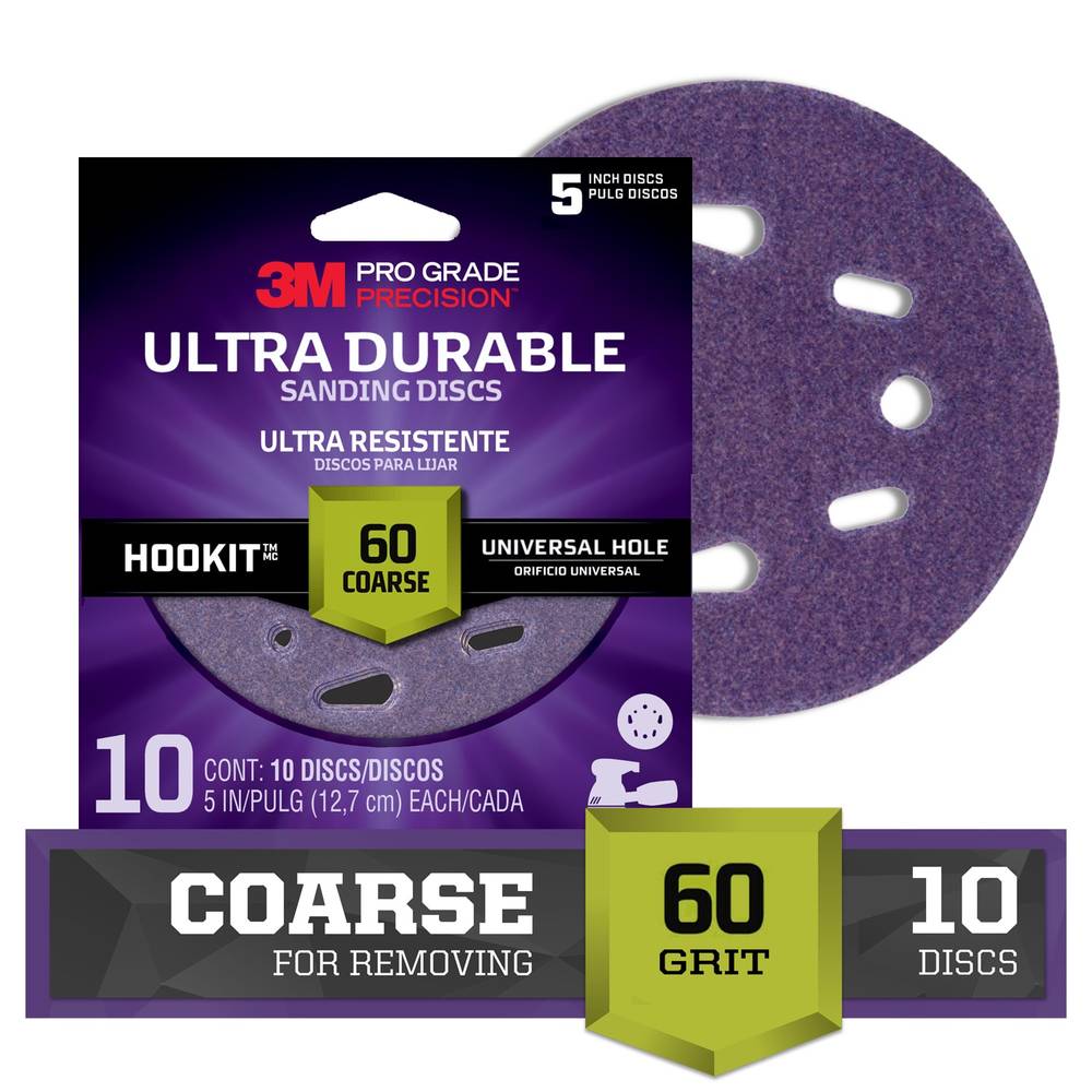 3M PRO Grade Precision Coarse 60 -Grit Disc Sandpaper 5-in W x 5-in L 10 -Pack | DUH560TRI-10I