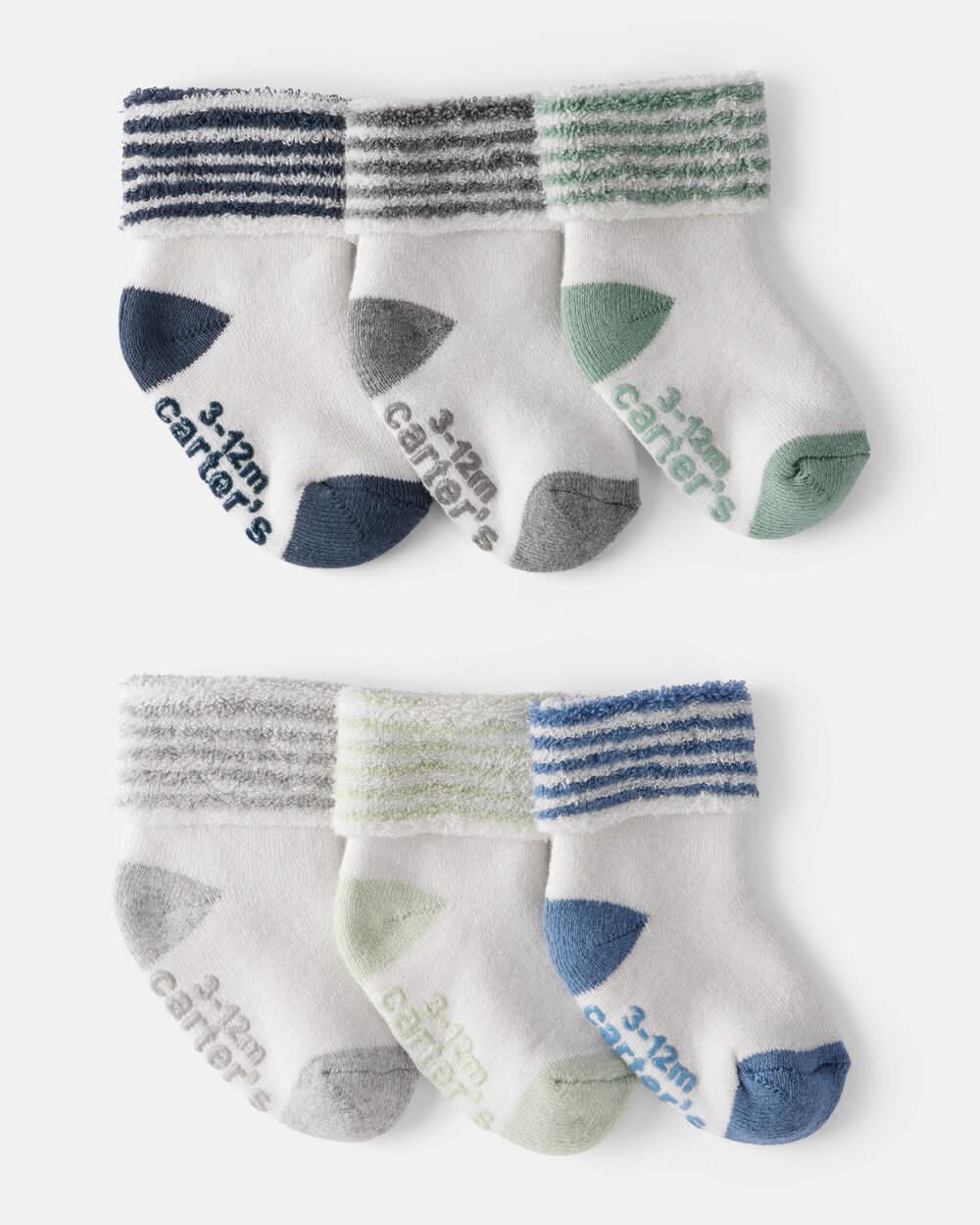 Baby Boy 6-Pack Striped Ankle Socks - White - 12-24M