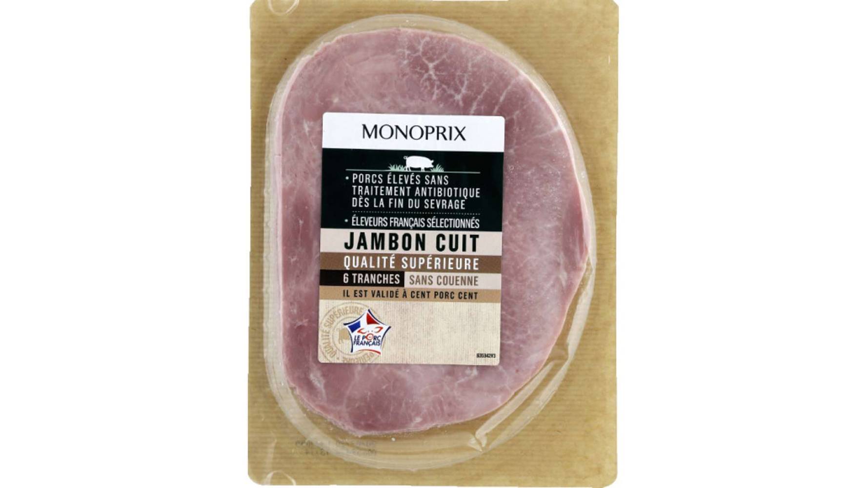 Monoprix Jambon cuit qualité supérieure sans couenne Les 6 tranches - 240 g
