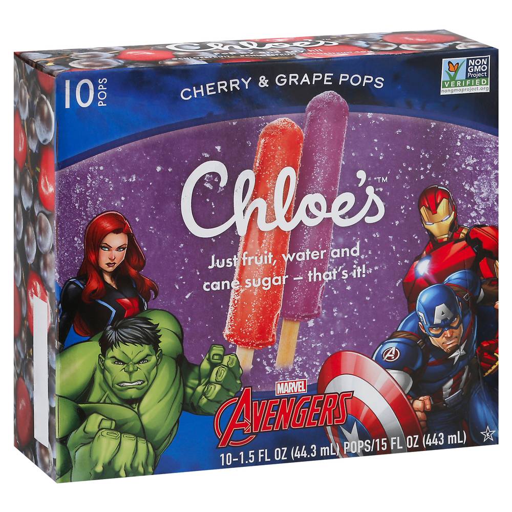 Chloe's Avengers Cherry & Grape Pops (15 fl oz, 10 ct)
