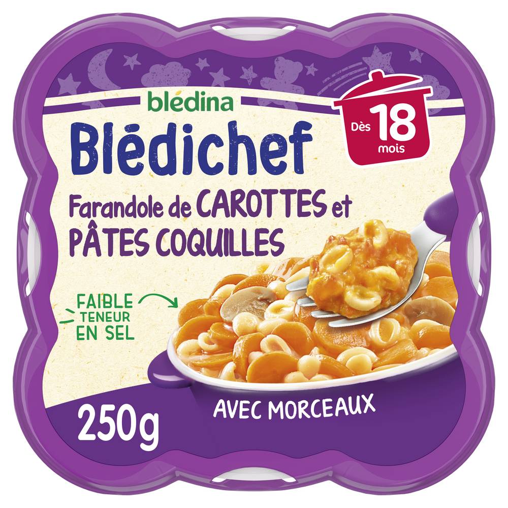 Blédina - Plat bébé dès 18 mois farandole de carottes et pâtes coquilles blédichef