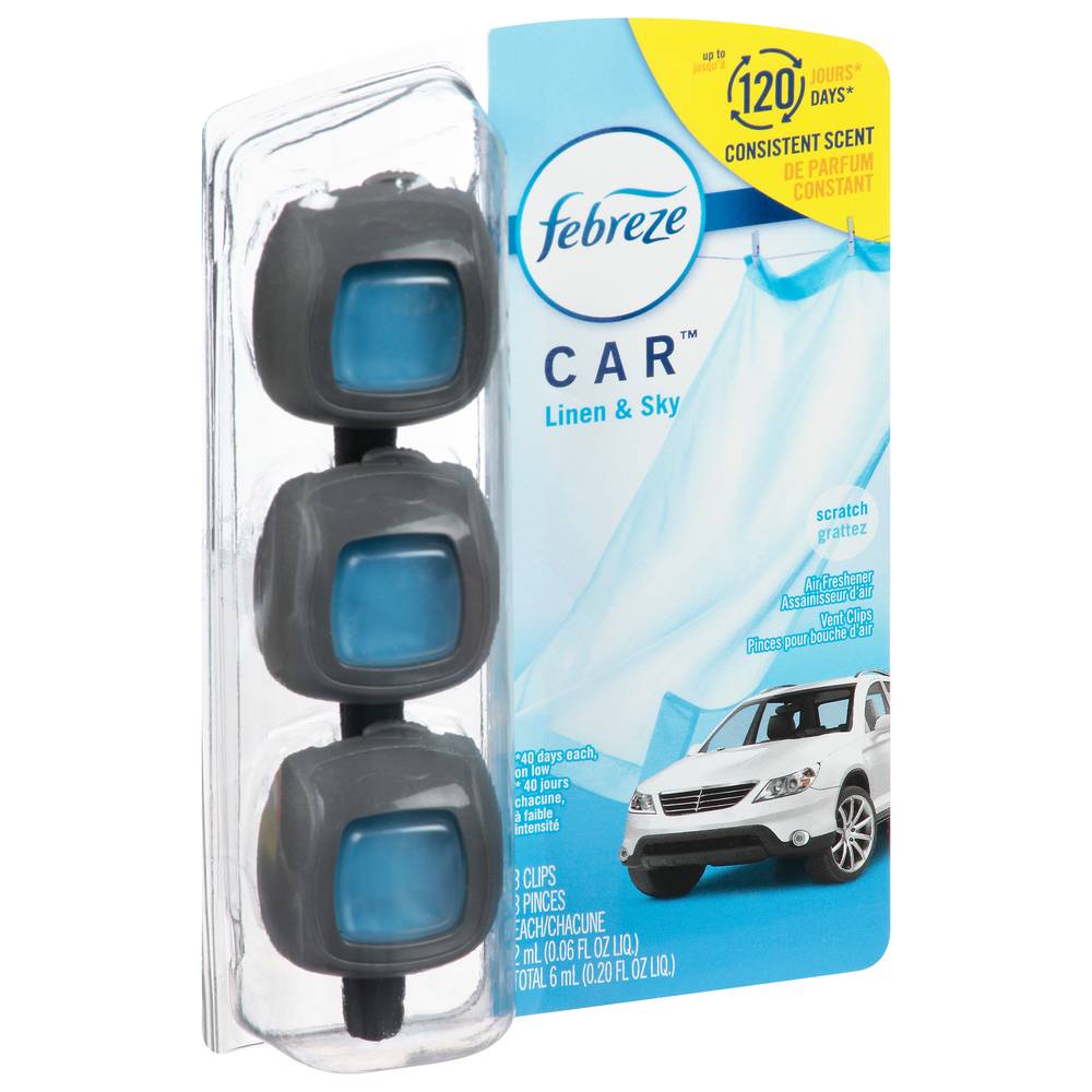 Febreze Linen & Sky Car Scent Freshener Vent Clips (0.2 fl oz, 3 ct)