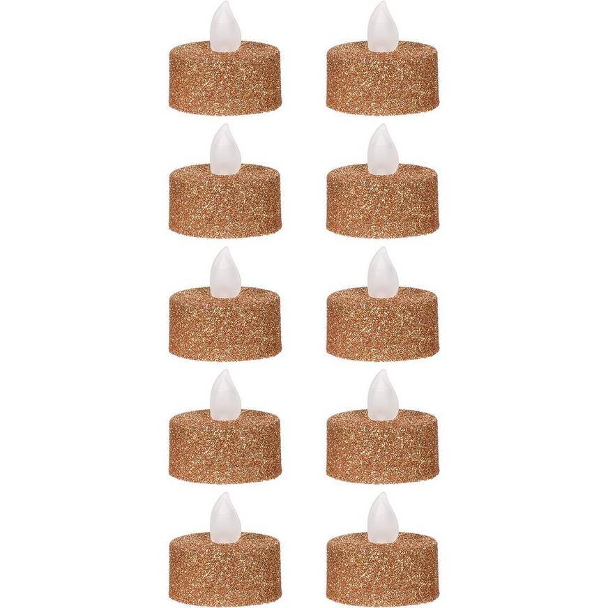 Party City Glitter Rose Gold Tealight Flameless Led Candles