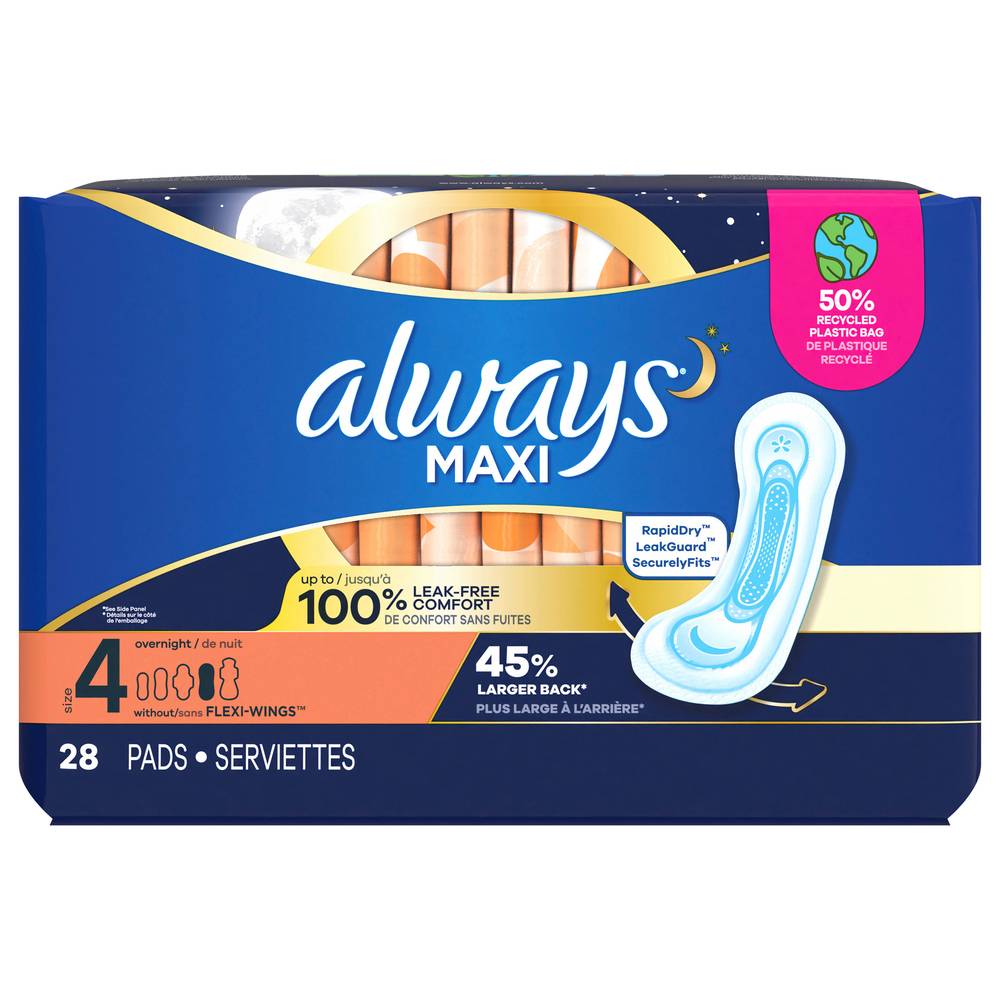 Always Overnight Maxi Pads, 4 (28 ct)